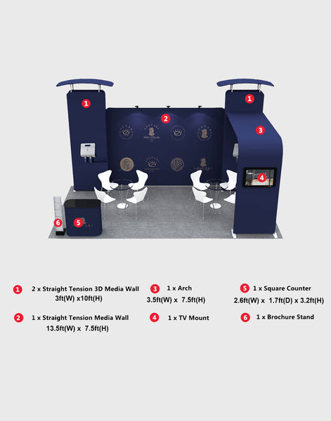 20x10 Straight Backdrop with 3D Wall & Arch Exhibition Kit - Backdropsource