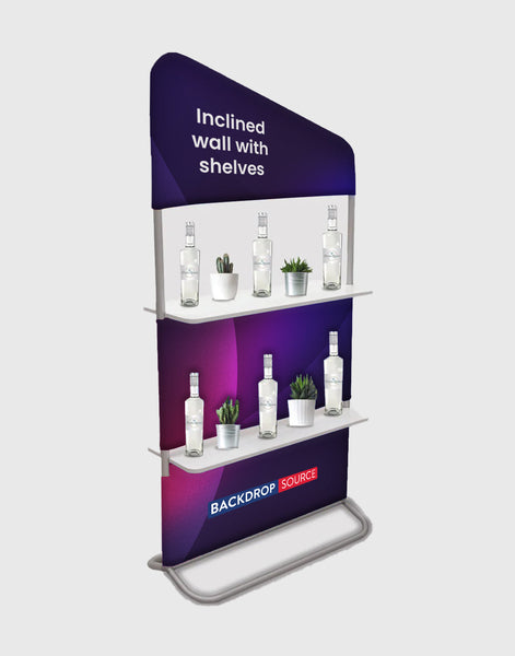 Inclined Display Wall with Shelves