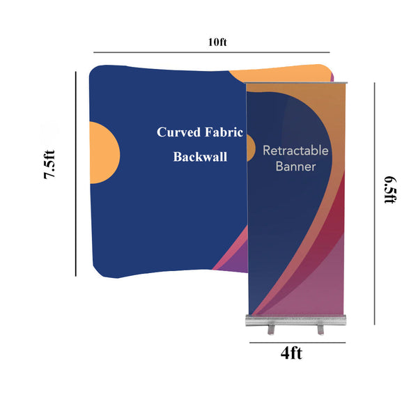 10x10 Booth Kit with Backwall and Rollup Banner Stand - Backdropsource