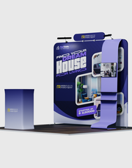 10ft Exhibit Kit: Straight Back Wall & Waterfall Shelving Booth