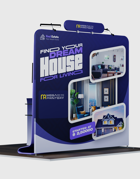 10ft Exhibit Kit: Straight Back Wall & Waterfall Shelving Booth