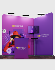 10×10 Trade Show Exhibit – Inclined Tension Fabric Booth Kit with LED & Shelving