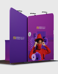 10×10 Trade Show Exhibit – Inclined Tension Fabric Booth Kit with LED & Shelving