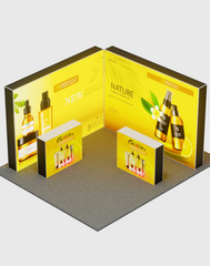 L-Shaped Illuminated Media Wall Set with Counters for 10ft x 10ft Booths