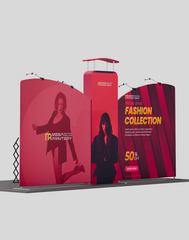 20×10 Trade Show Exhibit Wall – Inclined Tension Backdrop with 3D Wall & L‑Arch Feature