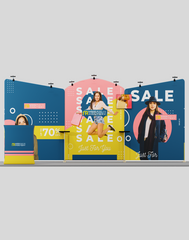 20×10 Trade Show Kit – Inclined Straight Backdrop with Round Top Display – Pro