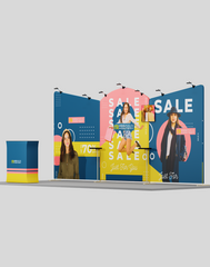 20×10 Trade Show Kit – Inclined Straight Backdrop with Round Top Display – Pro