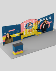 20×10 Trade Show Kit – Inclined Straight Backdrop with Round Top Display – Pro