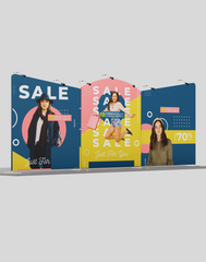 20×10 Trade Show Kit – Inclined Straight Backdrop with Round Top Display – Pro