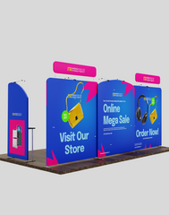 20′×10′ Trade Show Booth System – Straight Media Wall & Round Table Top