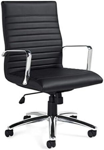 Furmax Ribbed Office Desk Chair Mid-Back PU Leather Executive Conference Task Chair Adjustable Swivel Chair With Arms - Black