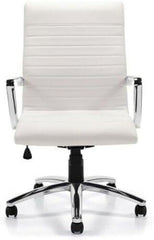 Furmax Ribbed Office Desk Chair Mid-Back PU Leather Executive Conference Task Chair Adjustable Swivel Chair With Arms - White