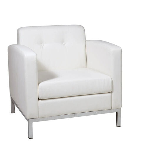 Office Star Work Smart Wall Street Faux Leather Low-Back Club Chair - White