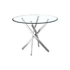 Round Glass Dining Room Table For 2 To 4 Person -With Tempered Glass Top, Sturdy Chrome Legs, 35.4" Inch Modern Circle Leisure Table For Dinner Apartment, Kitchen, Small Spaces