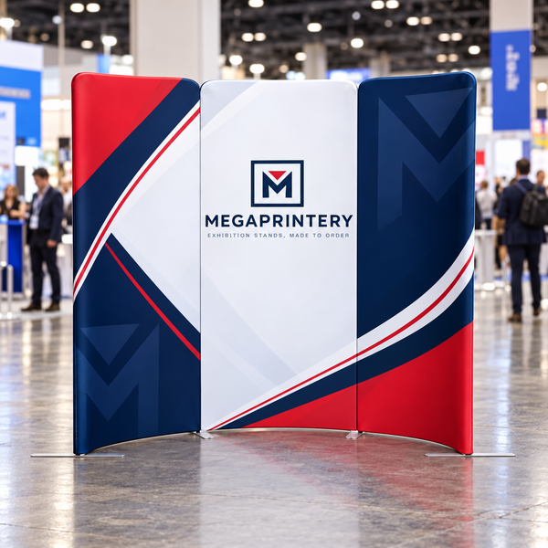 6.5x6.5ft Magnetic Modular Fabric Displays-B, 6.5 ft high configuration, primary curved view; photorealistic product visualization