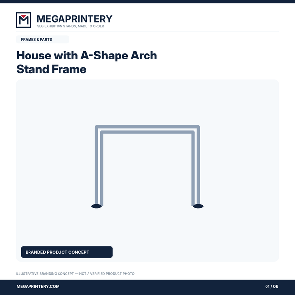 House with A-Shape Arch Stand Frame: illustrative branded concept 1/6; hardware details not verified