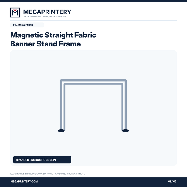 Magnetic Straight Fabric Banner Stand Frame: illustrative branded graphic 1 of 6; exact configuration not verified