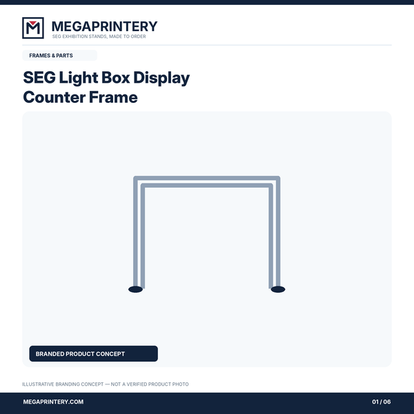 SEG Light Box Display Counter Frame: illustrative branded graphic 1 of 6; exact configuration not verified