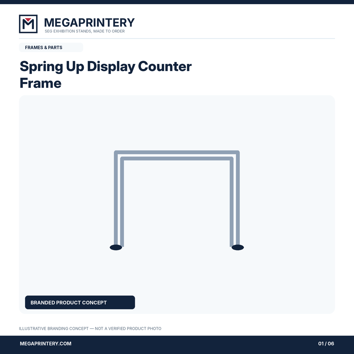 Spring Up Display Counter Frame: illustrative branded concept 1/6; hardware details not verified