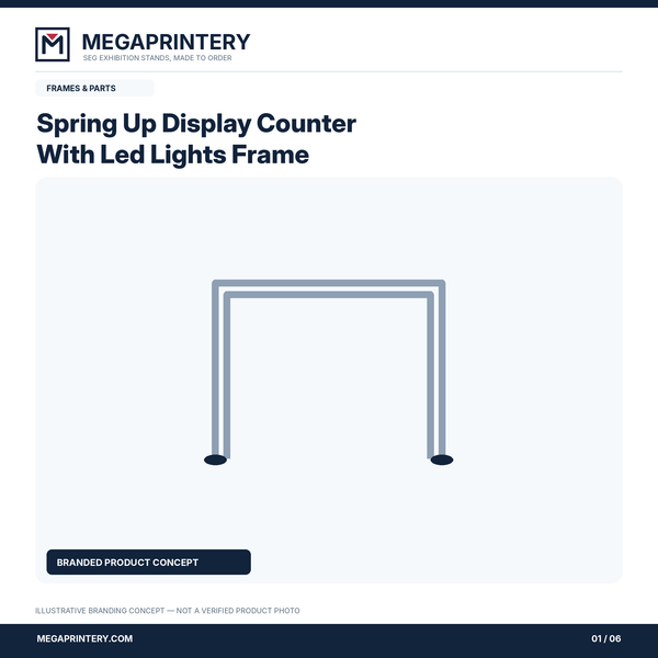 Spring Up Display Counter With Led Lights Frame: illustrative branded concept 1/6; hardware details not verified